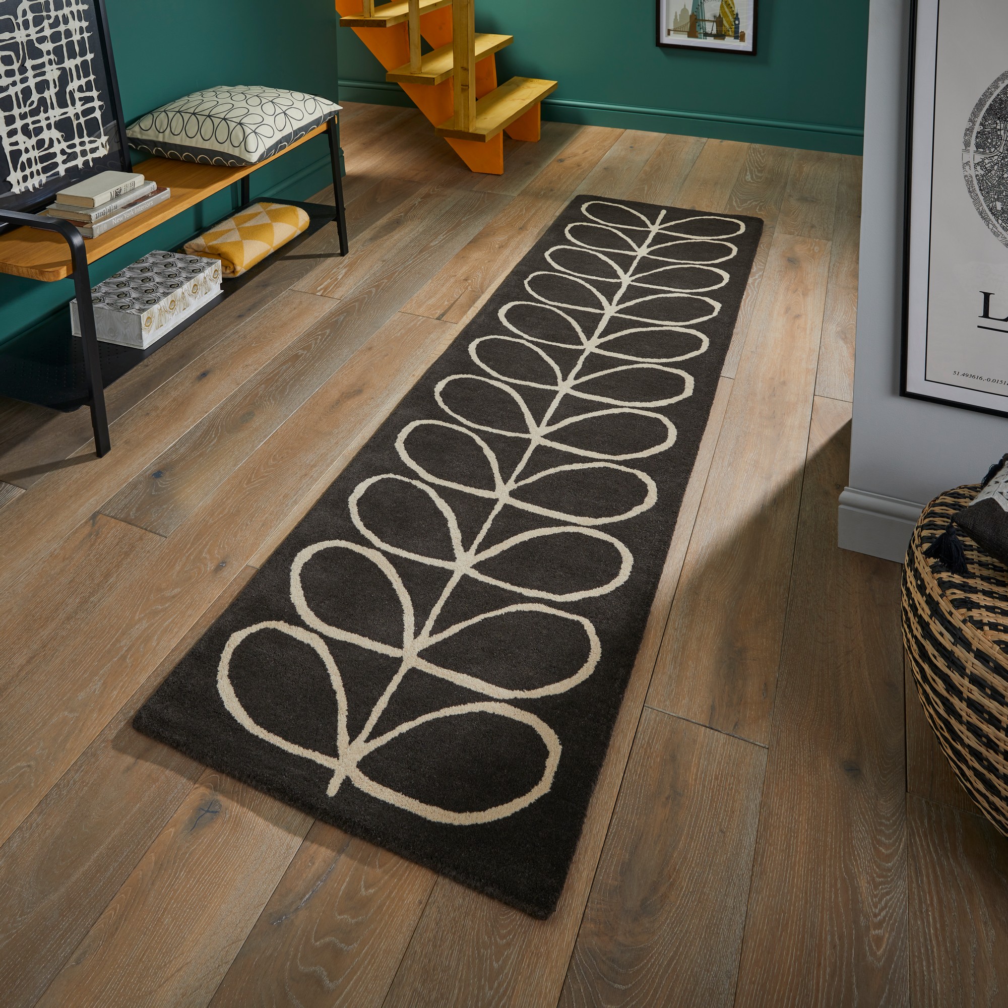 Linear Stem Hallway Runner Rugs In 60505 Slate By Orla Kiely